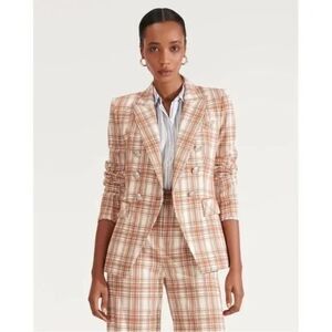 Veronica Beard Miller Plaid Dickey Blazer Jacket in Orange and White